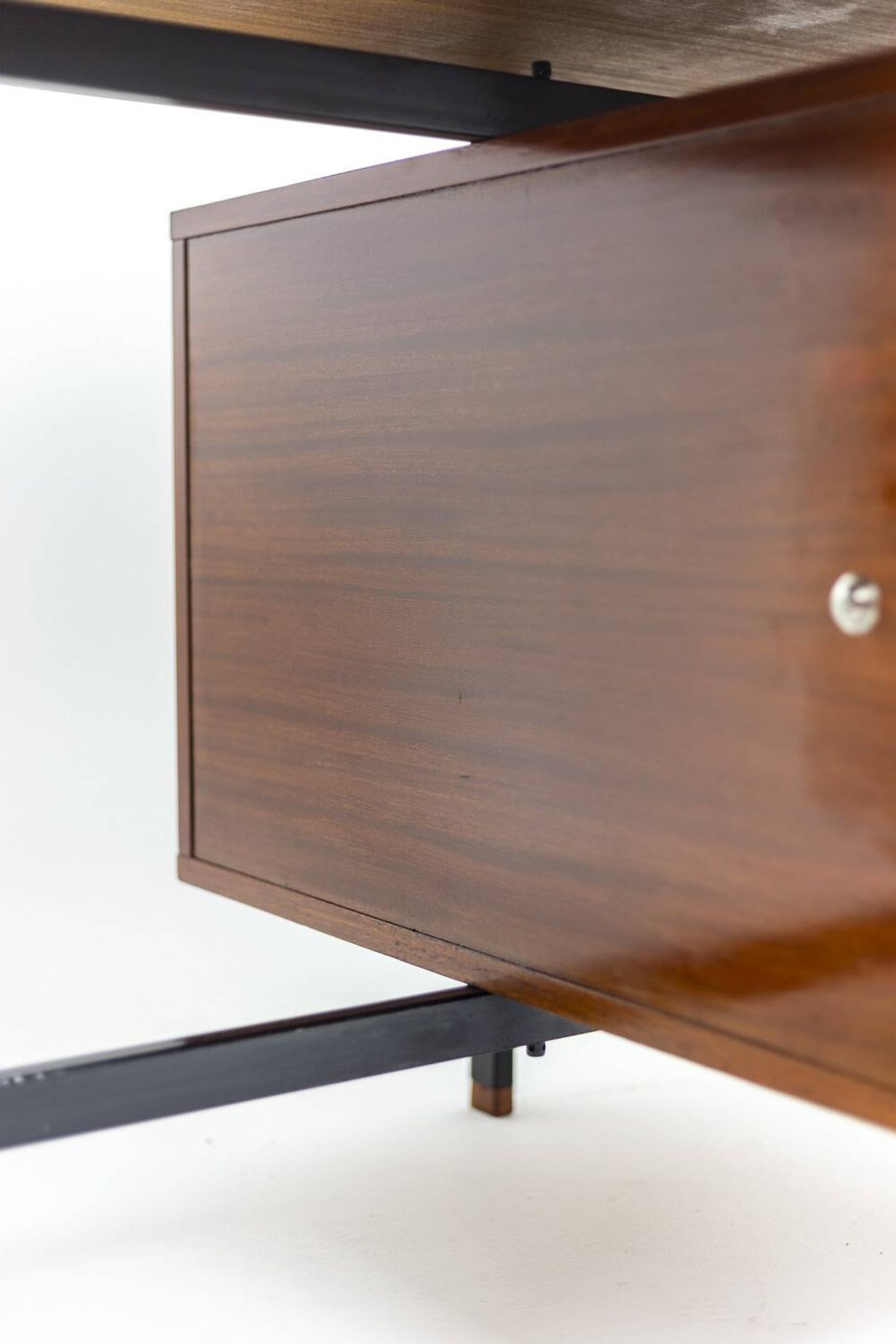 Pierre Guariche, mahogany and lacquered metal desk, 1960s