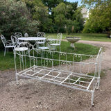 19th century wrought iron baby bed convertible into a bench + wool mattress