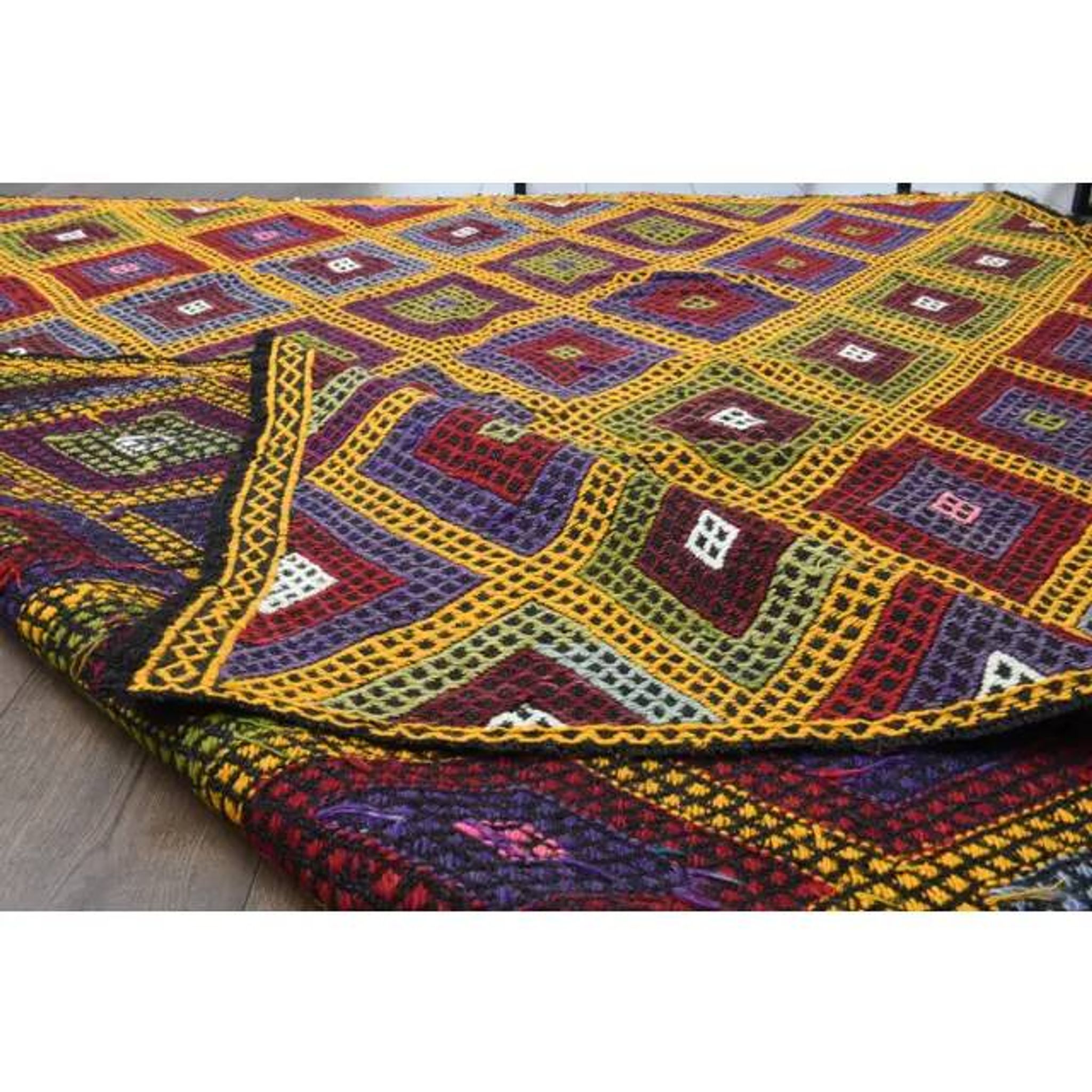 1970s Vintage Turkish Oushak Handmade Wool Cotton Yellow Area Rug 179x237