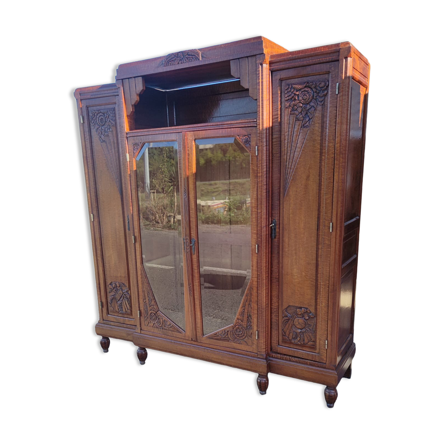 Bibliothèque de bureau 1925 en acajou ondé massif