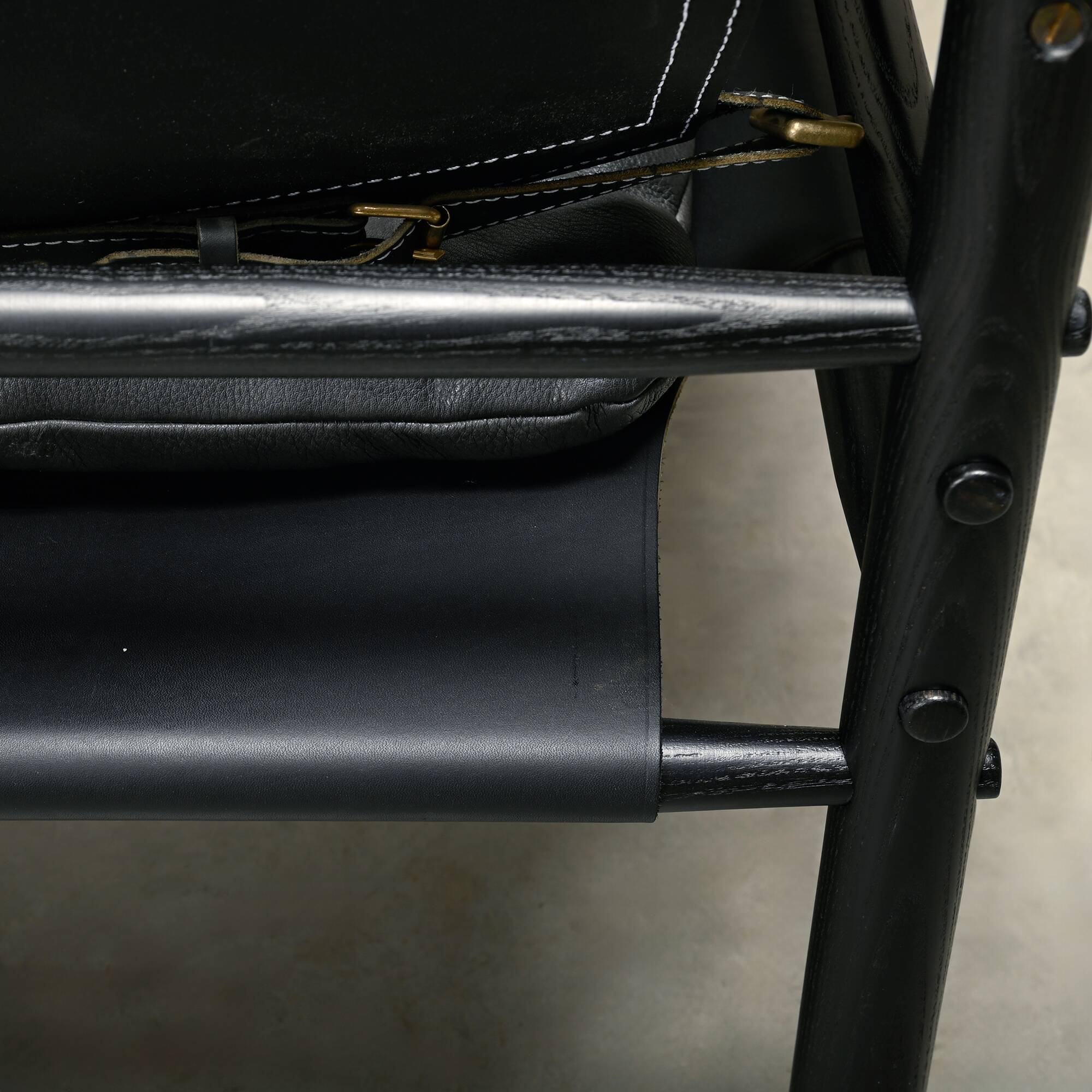 Arne Norell Sirocco Safari Lounge Chair in Black Leather and Stained Ash