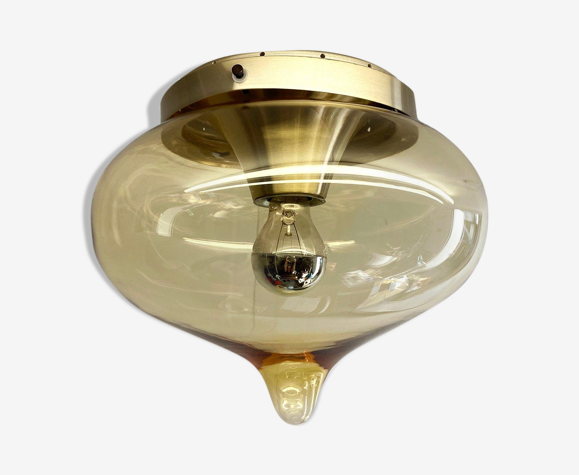 Plafonnier par Dijkstra Holland verre ambré lampe suspendue vintage |  Selency