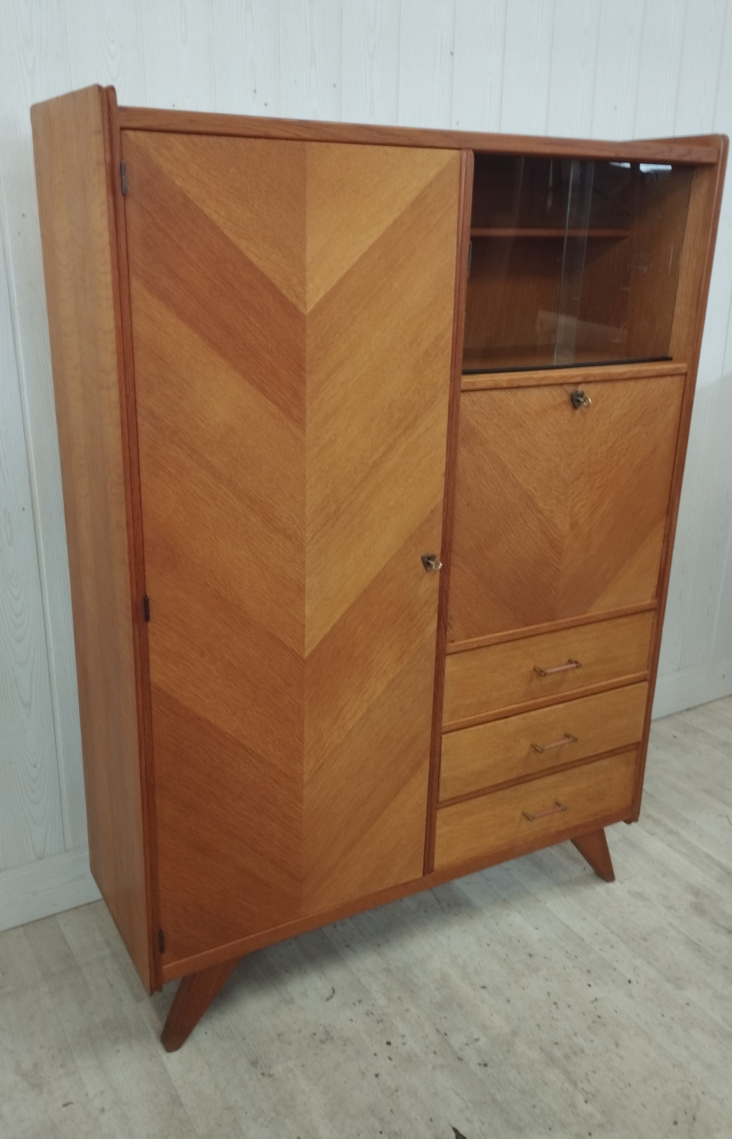 Secrétaire armoire vintage pieds compas