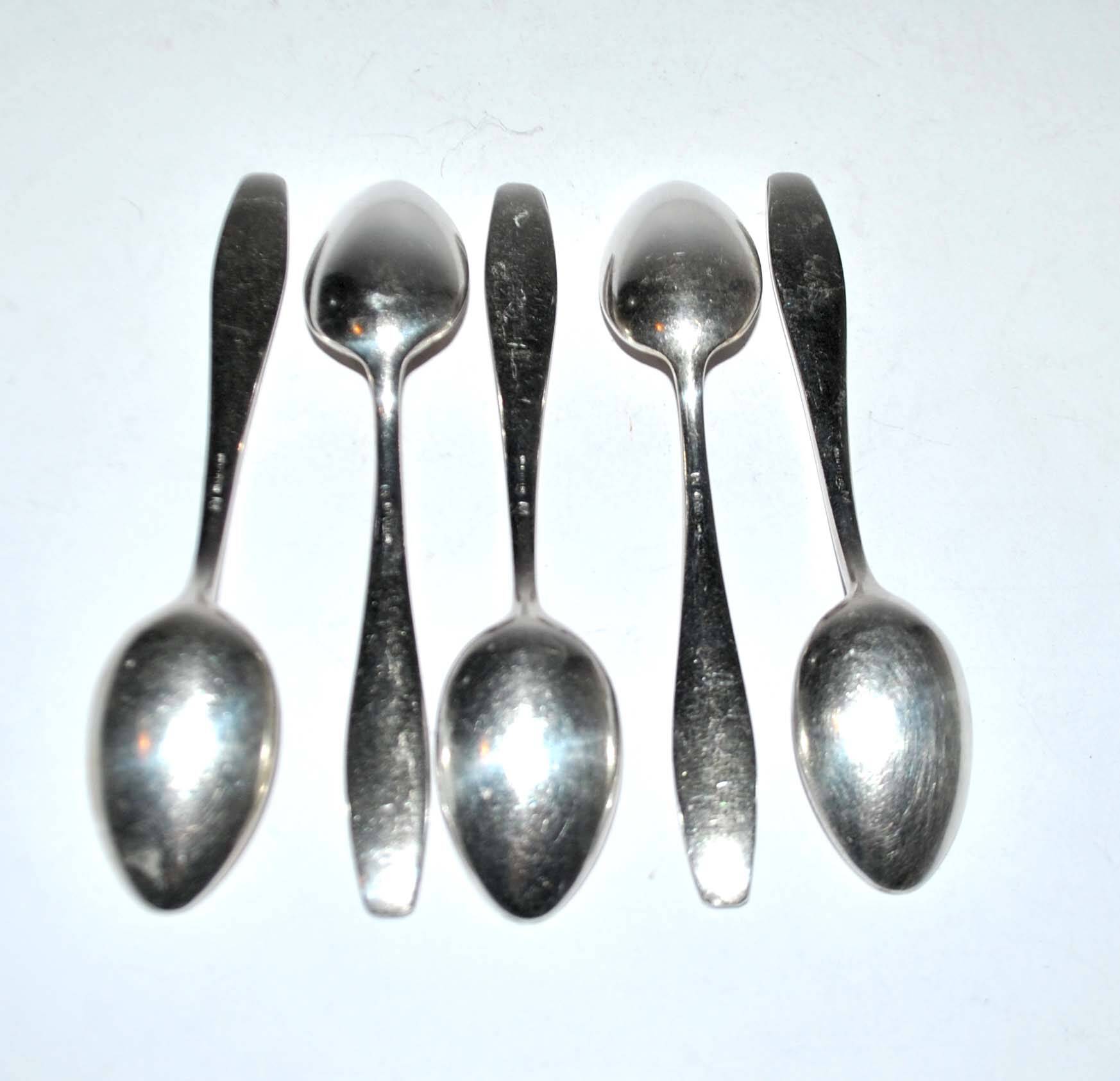Deetjen set of 5 moka coffee spoons in silver metal design 11cm