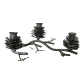 Brutalist candle holder pine cone in black lacquered metal 70s