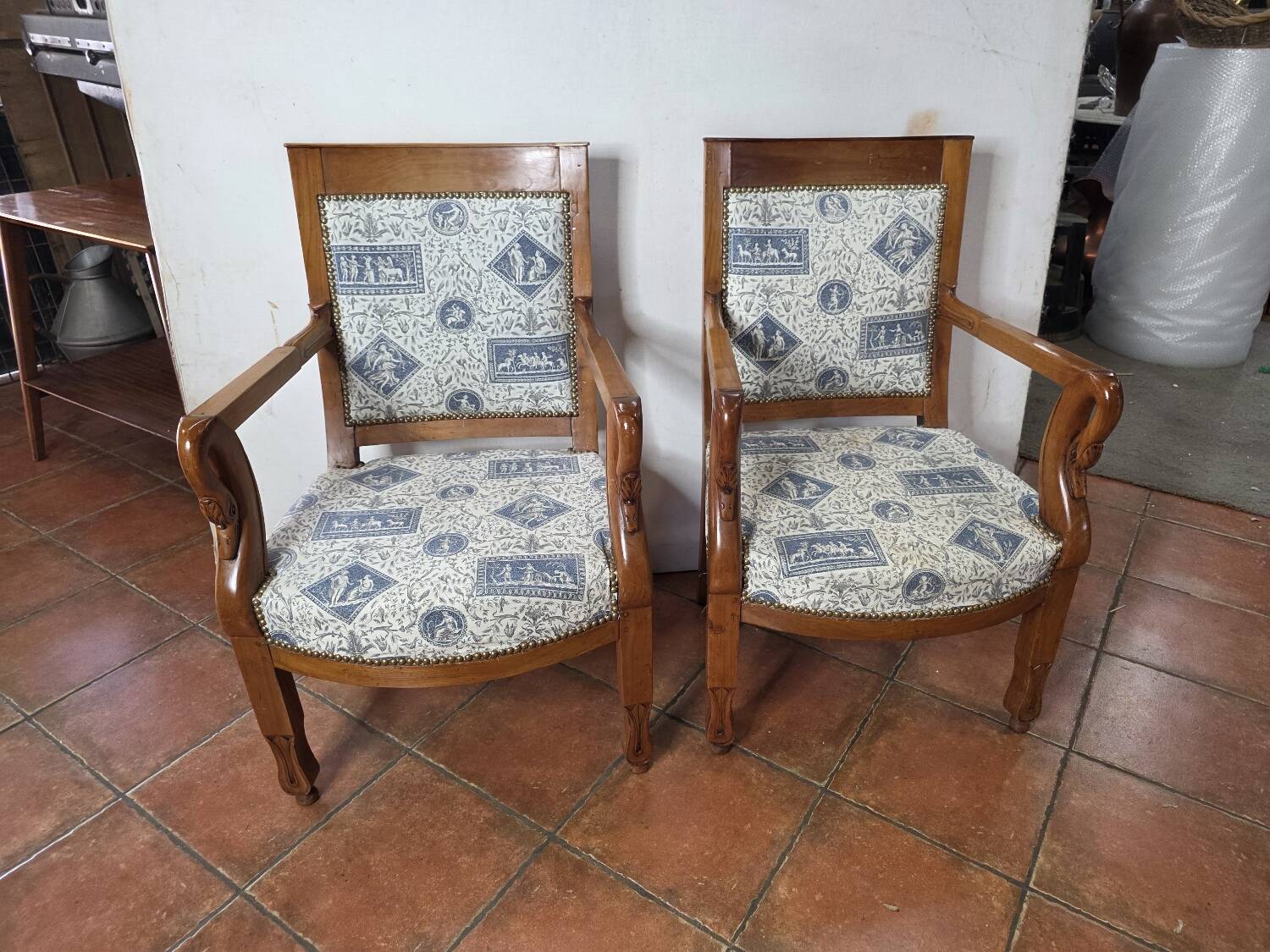 Pair of 19th century restoration armchairs in cherry wood