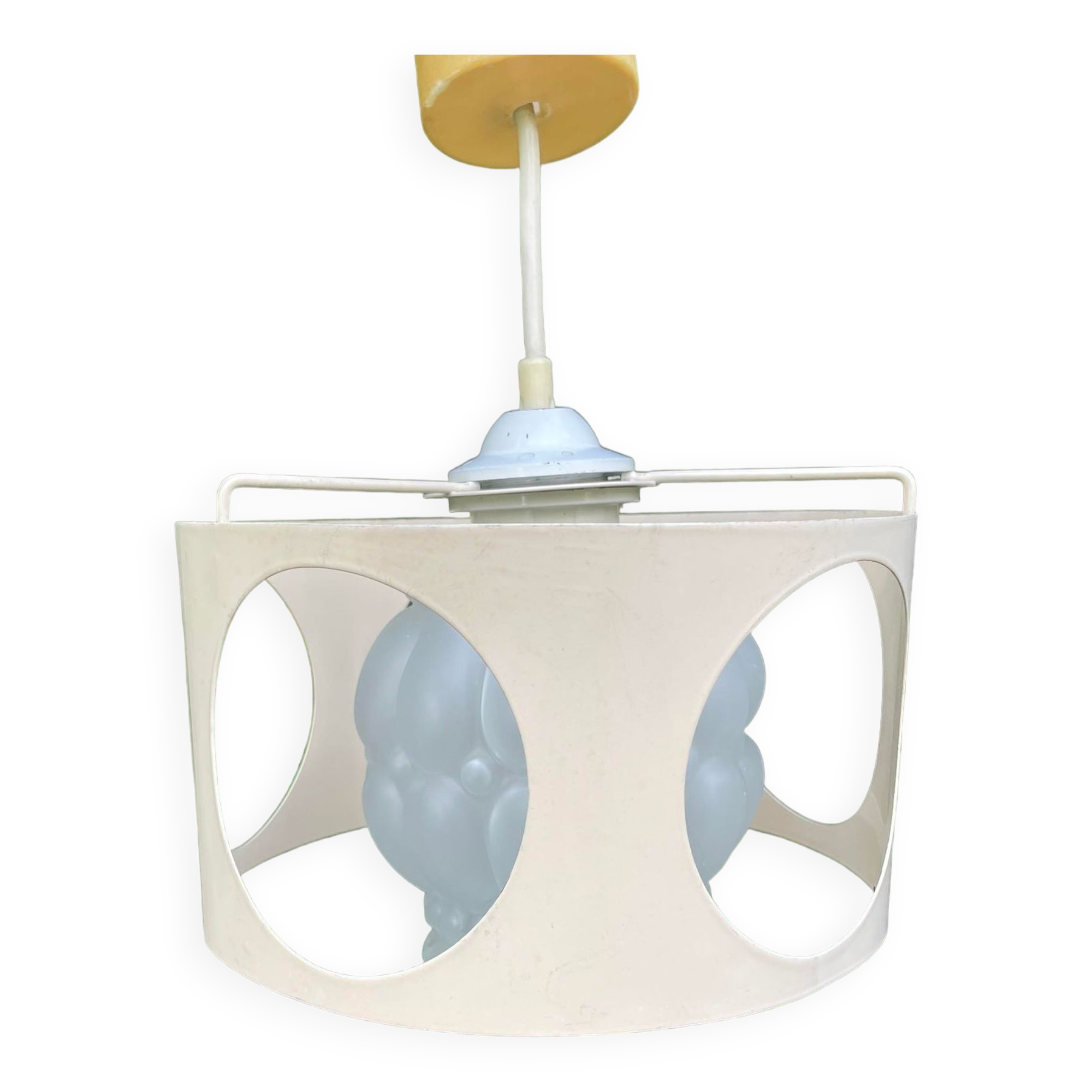 Suspension in bubbled frosted glass with its openwork entourage 70s