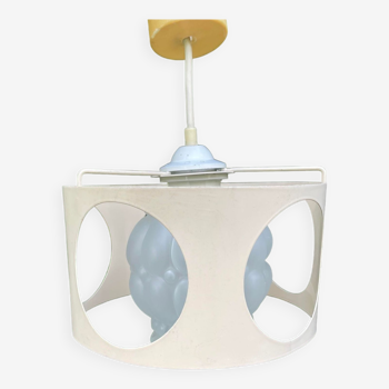 Suspension in bubbled frosted glass with its openwork entourage 70s
