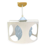 Suspension in bubbled frosted glass with its openwork entourage 70s