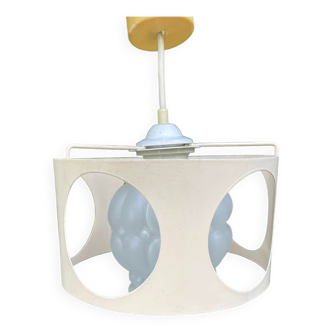 Suspension in bubbled frosted glass with its openwork entourage 70s