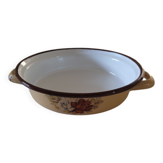 Egg dish in steel enamelled decorations Vintage