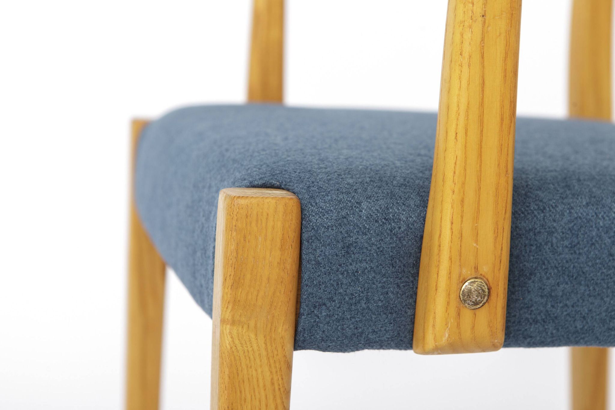 Vintage German Armchair 1960s, Mid Century Beechwood Chair with Blue Uph.
