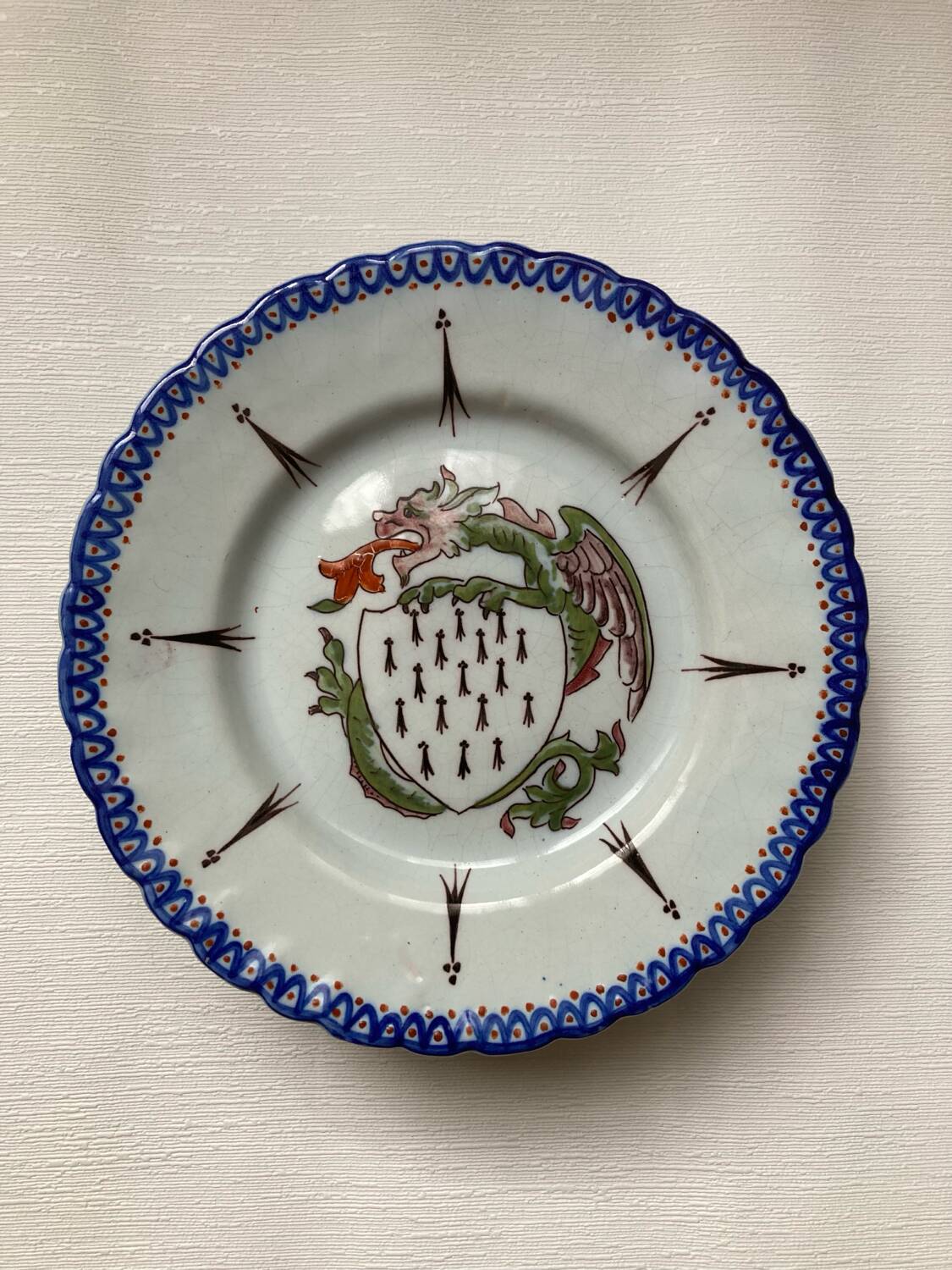 19th Century Plate Ermine & Heraldic Dragon Brittany