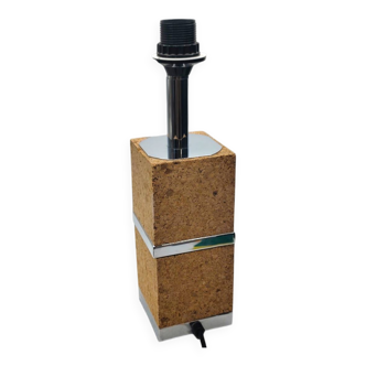 Vintage Modernist Table Lamp Base – Cork and Chrome Design — 1970s