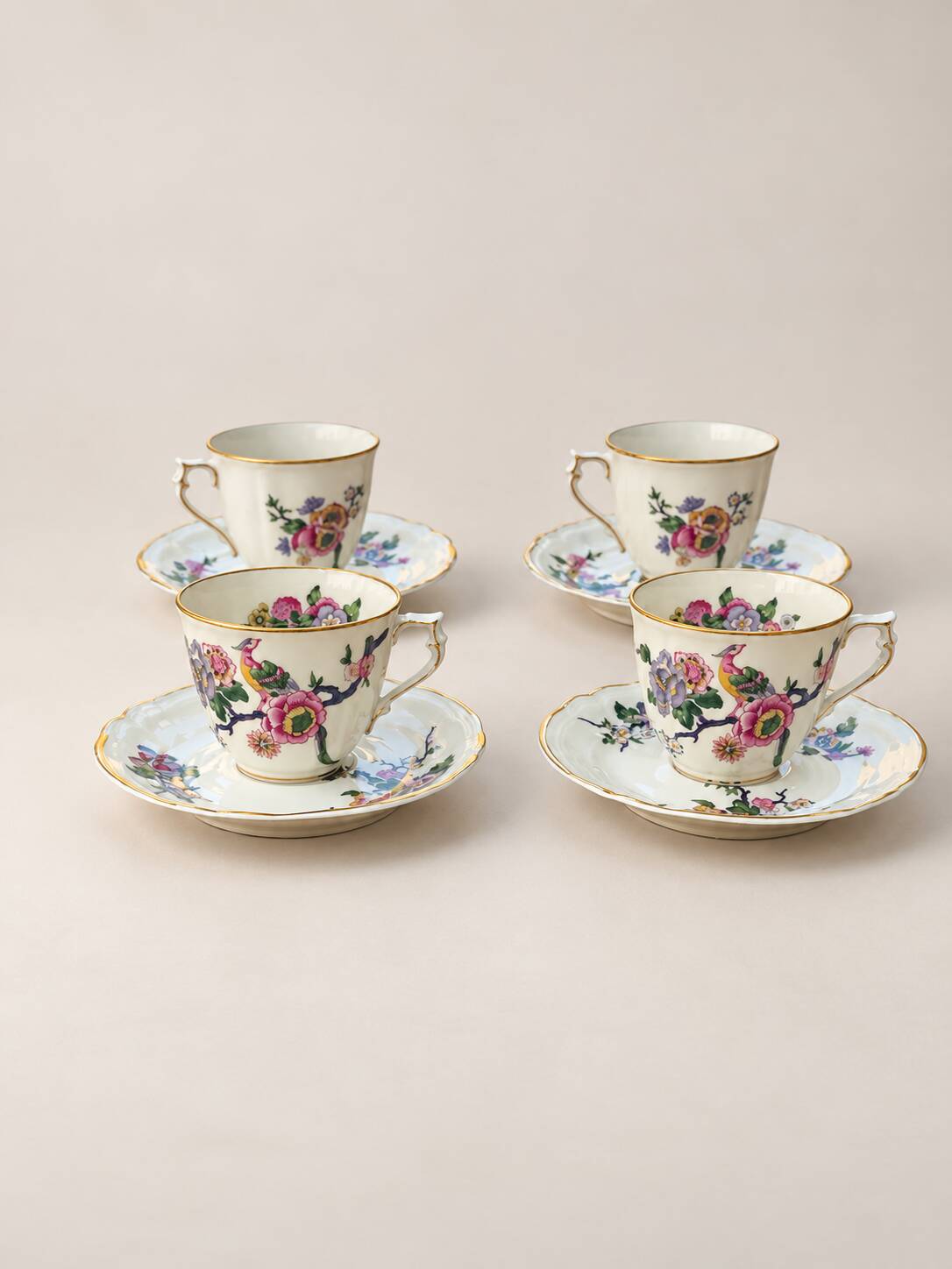 Set of 4 cups and 4 saucers Bernardaud Limoges – Chinese Birds
