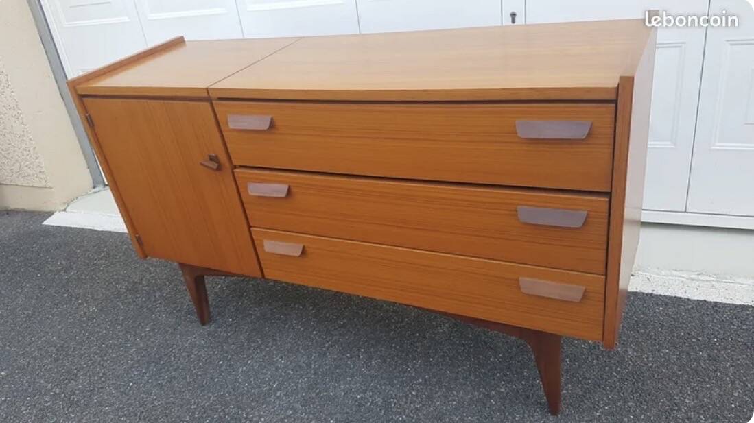 ✨ Superb Scandinavian sideboard convertible into a dressing table – Teak – 1950s