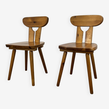 Brutalist solid pine chalet style chairs