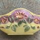 Yellow glazed ceramic slip planter, hawthorn pink flower pattern, art deco