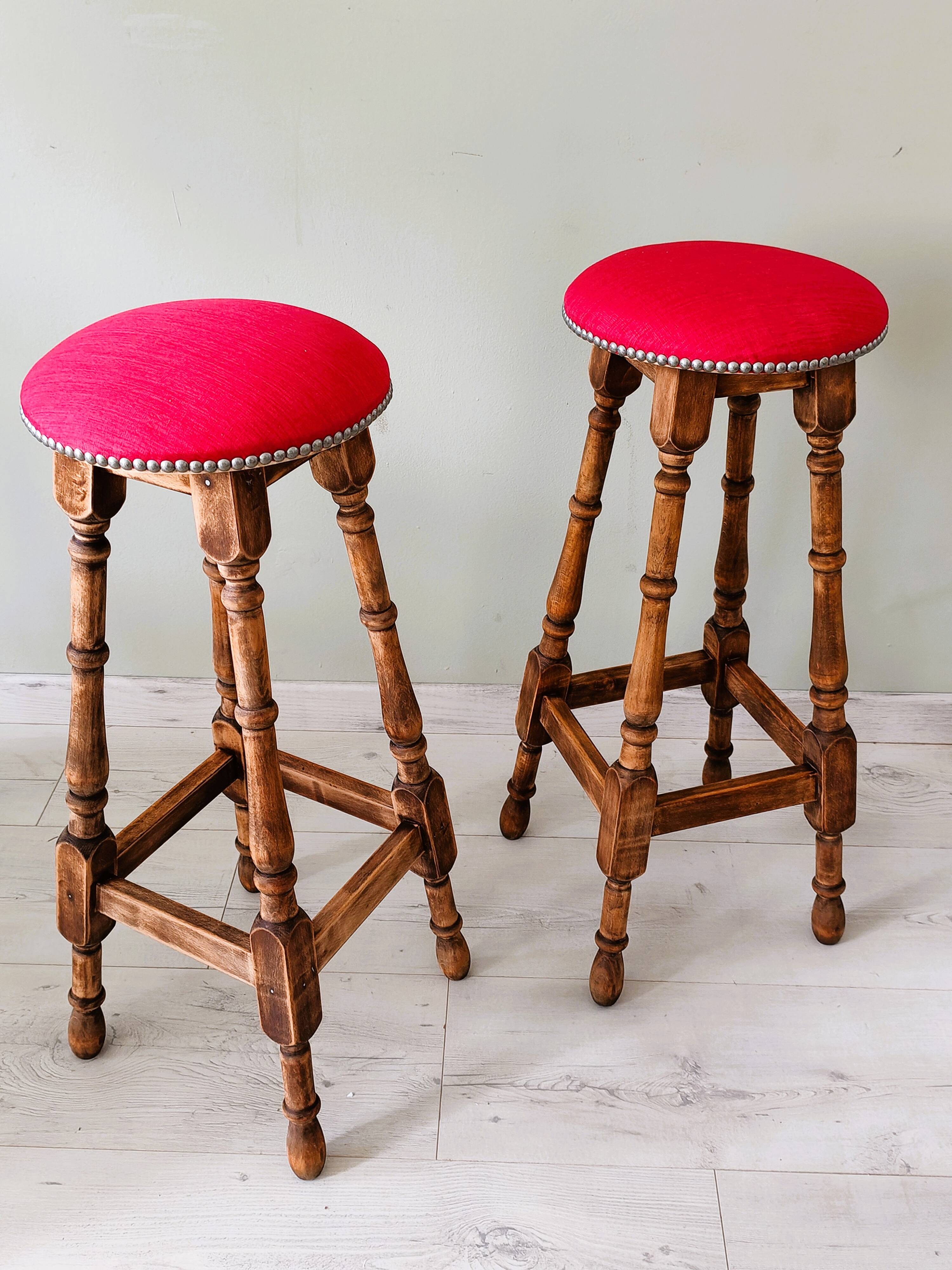 Pair of antique high stools in solid wood