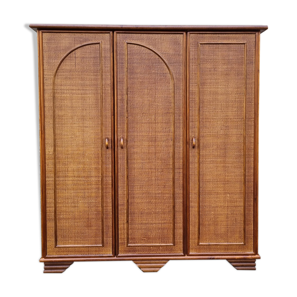 Armoire vintage, bambou et rotin, Maugrion pour Roche Bobois, années 70