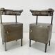 Vintage Industrial Brushed Steel Nightstands, 1920's