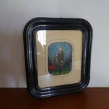 19th century pastel painting - Napoleon III blackened wood frame 40.5 x 35.5
