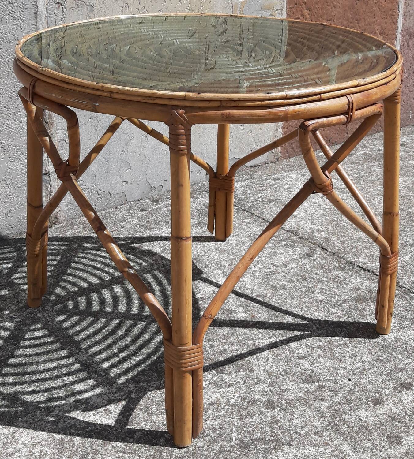 Rattan/bamboo coffee table (glass top)