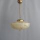 Art Deco Pendant Lamp, Beige Marble, Brass Suspension - 1930s