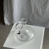 Vintage glass carafe with flattened flared belly handle H18