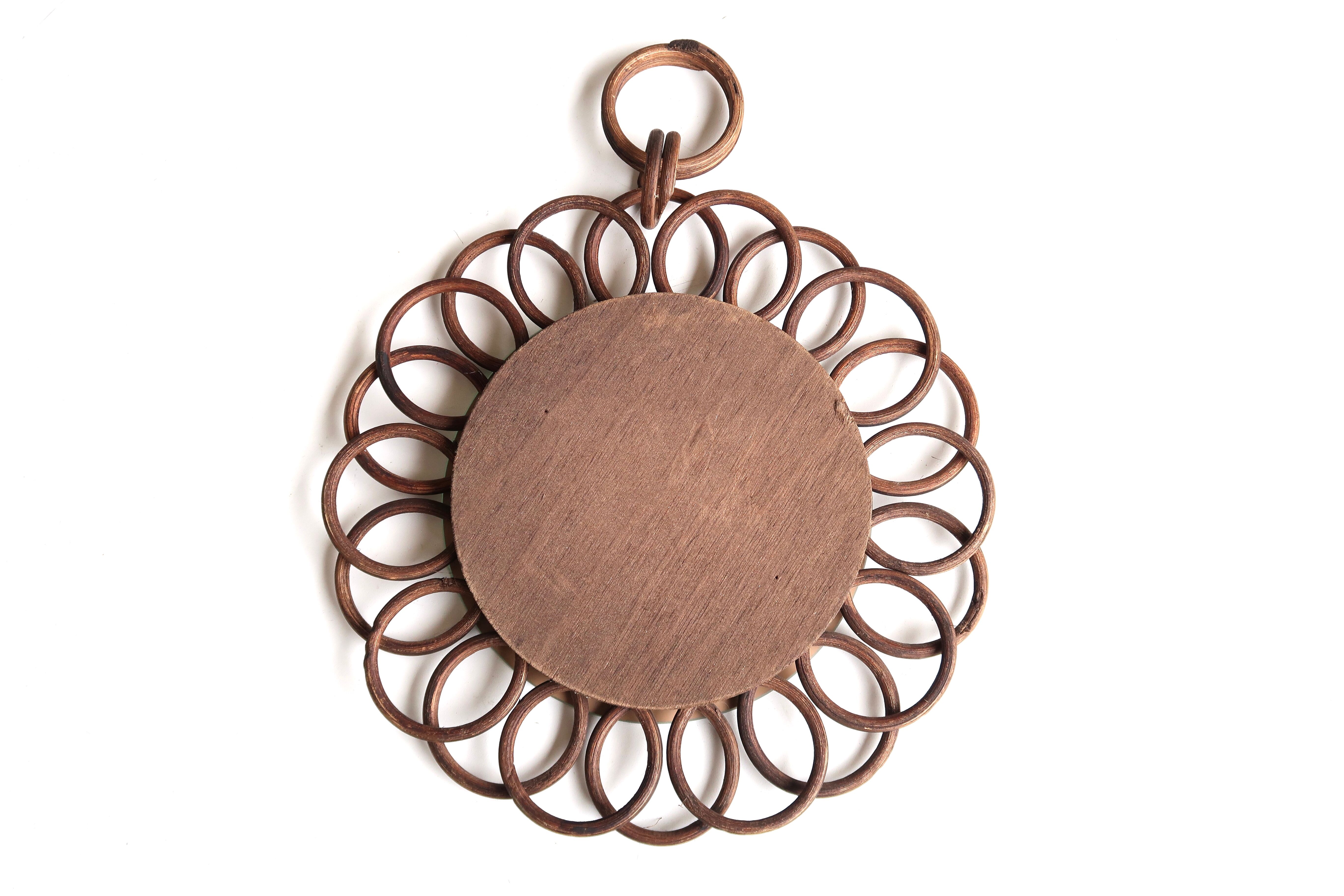 Rattan flower mirror, 1970s - 26 cm