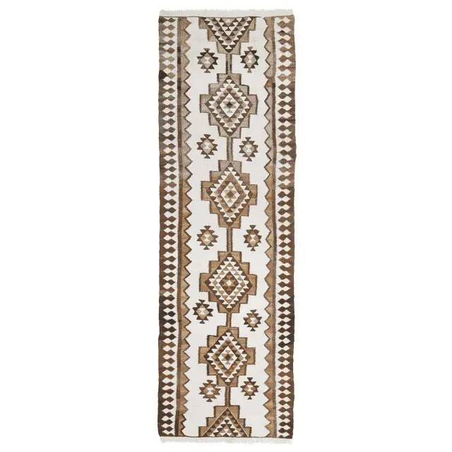 Tapis couloir vintage en laine et coton turc noué à la main blanc 90x307