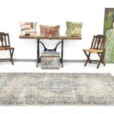 5x9 Rug For Living Room Gray Blue Handmade Wool Antique Turkish Rug, 156x264Cm