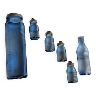 Lot of lagoon blue glass bottles