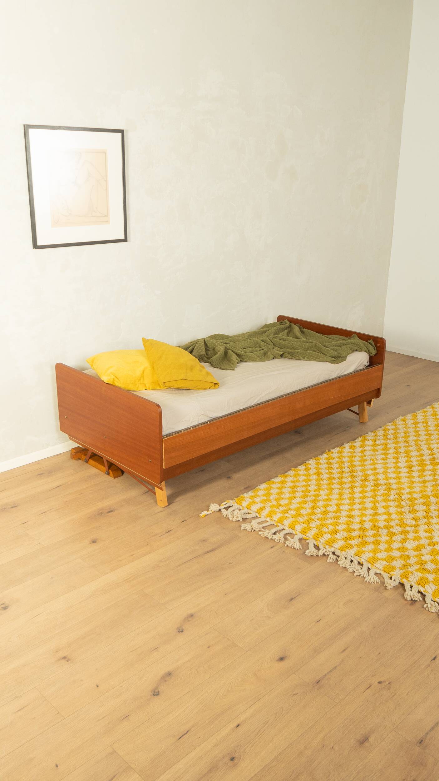 Functional folding bed from the 1960s, teak veneer