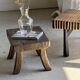 Small stool, rectangular solid teak side table with curved legs.