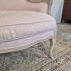 Louis XV style bench sofa in pink fabric and burlap