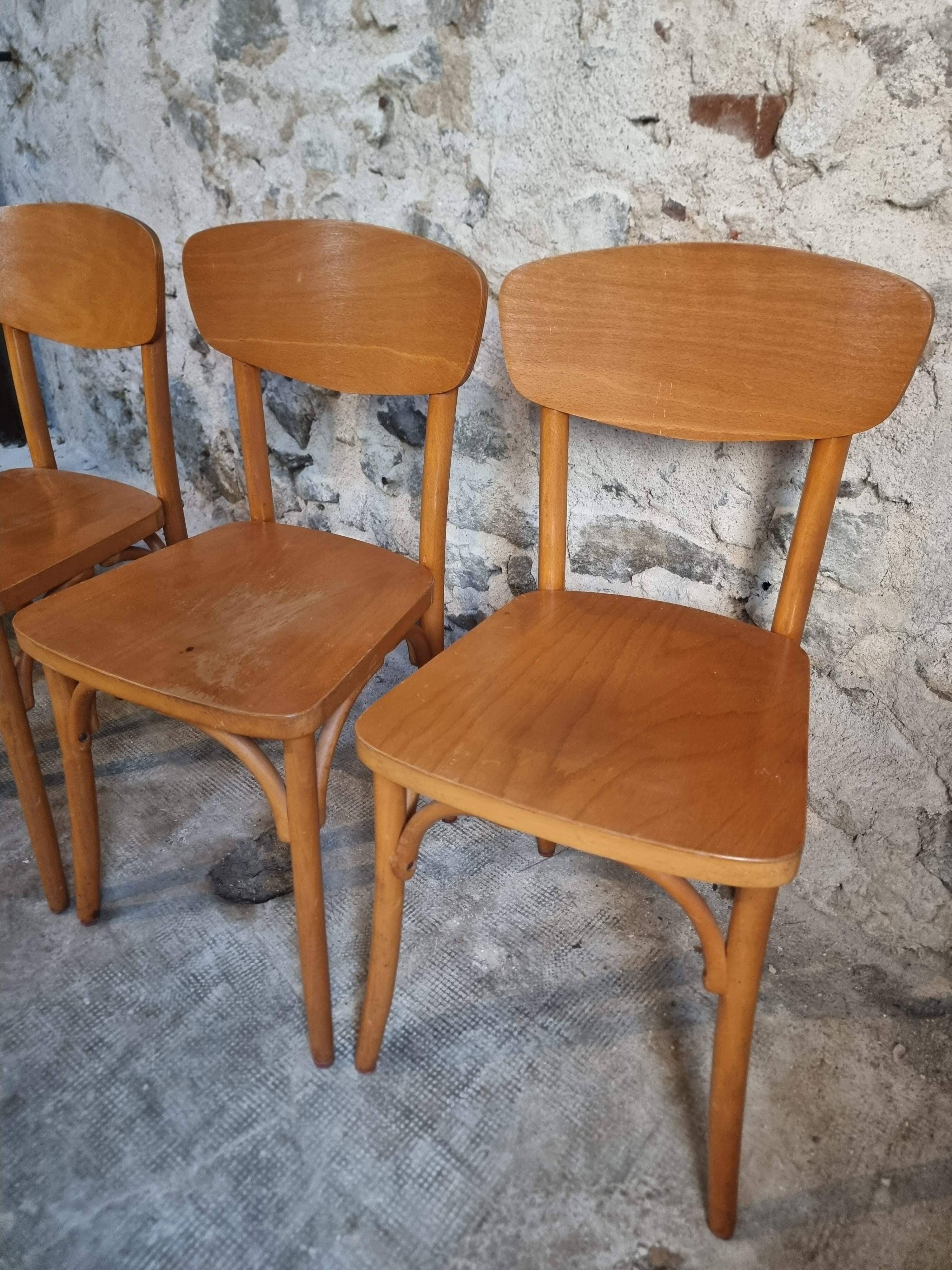 Ensemble de 6 chaises bistrot françaises vintage en bois courbé par Luterma, vers 1950–1970
