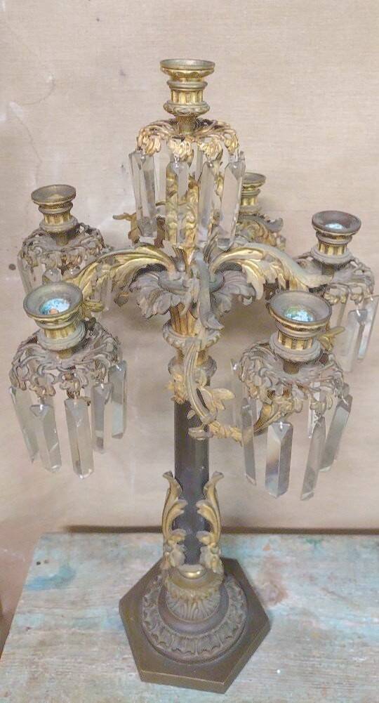 Pair of Important Large Candle Holders with Six Lights in Bronze h.73 cm