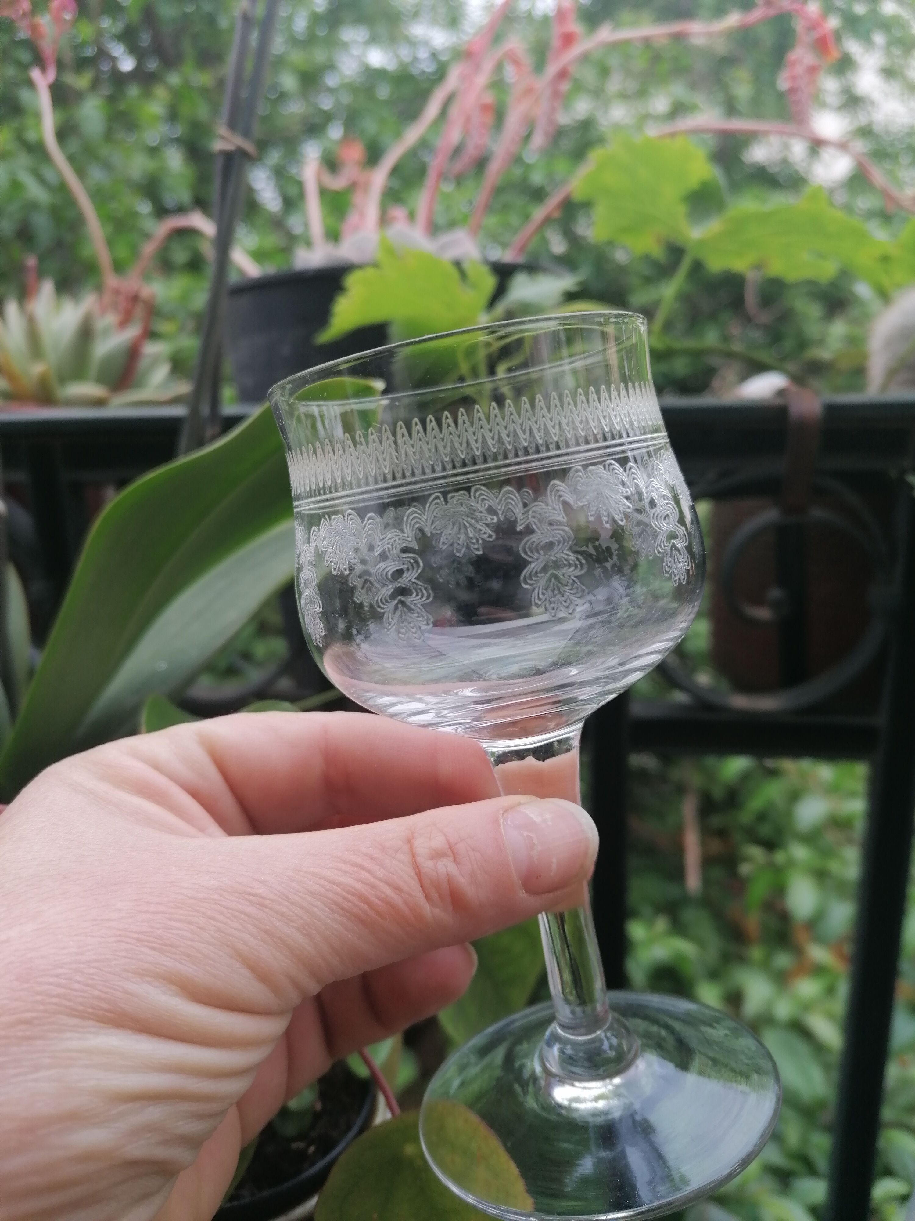 4 bohemian crystal glasses engraved