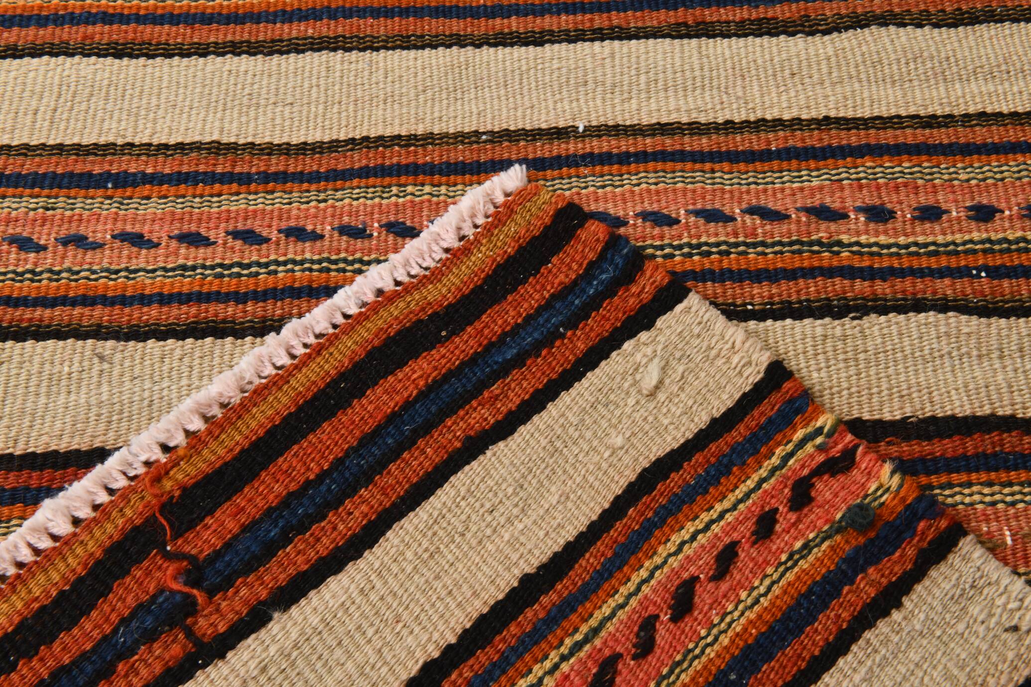 Red & Beige Striped Accent Vintage Kilim Rug, 64x104Cm