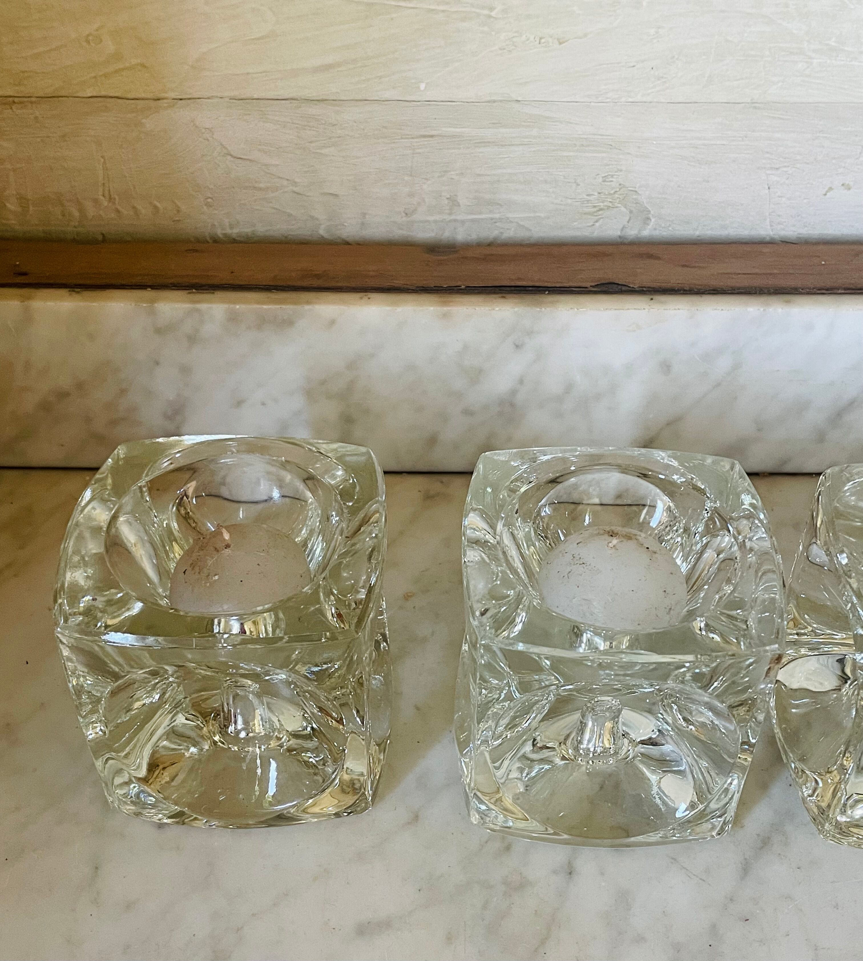 "Ice Cube" candle holders in solid glass attributed to Peill & Putzler - All