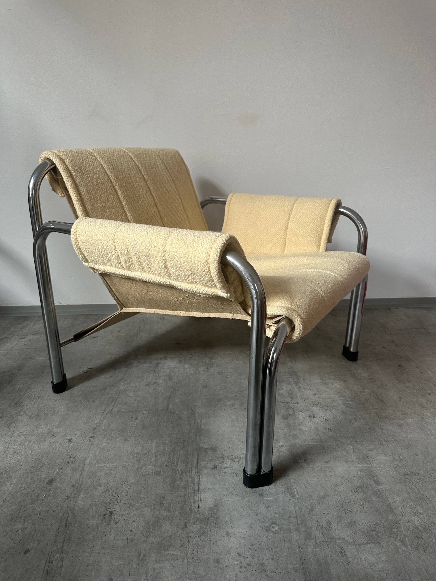 1980s armchair with yellow bouclé upholstery