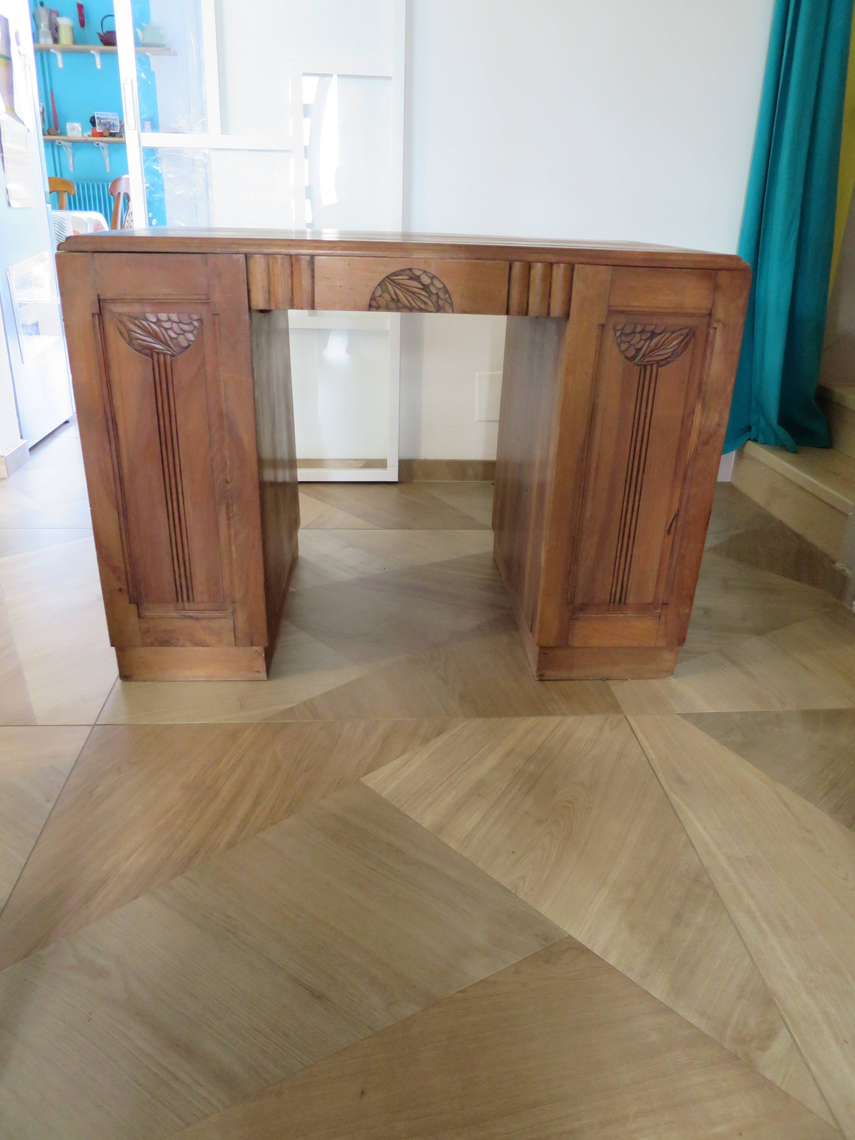 Vintage Art Deco schoolmaster's desk - double-sided - solid wood - 1940s/50s