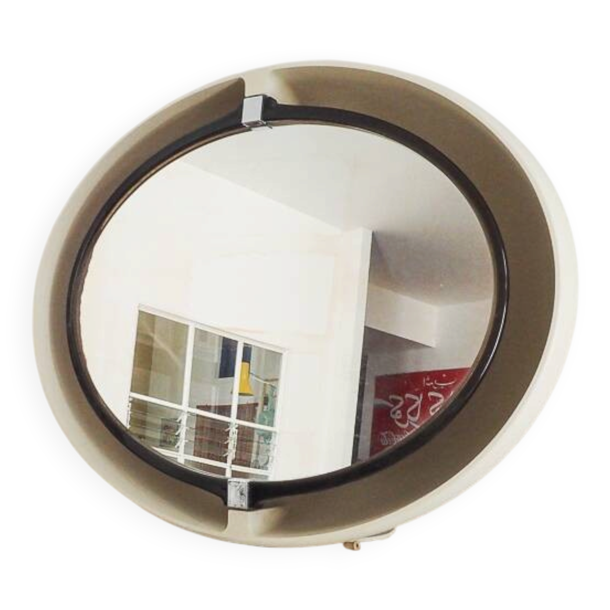 Large tiltable oval vintage retro plastic mirror luminous