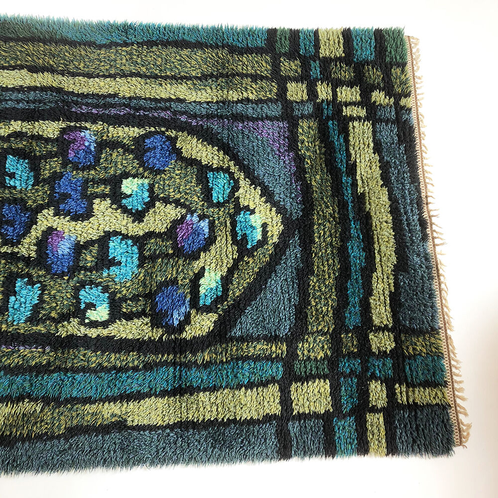 Original Abstract Scandinavian High Pile Abstract Rya Rug Carpet, Sweden, 1960s 115x195cm