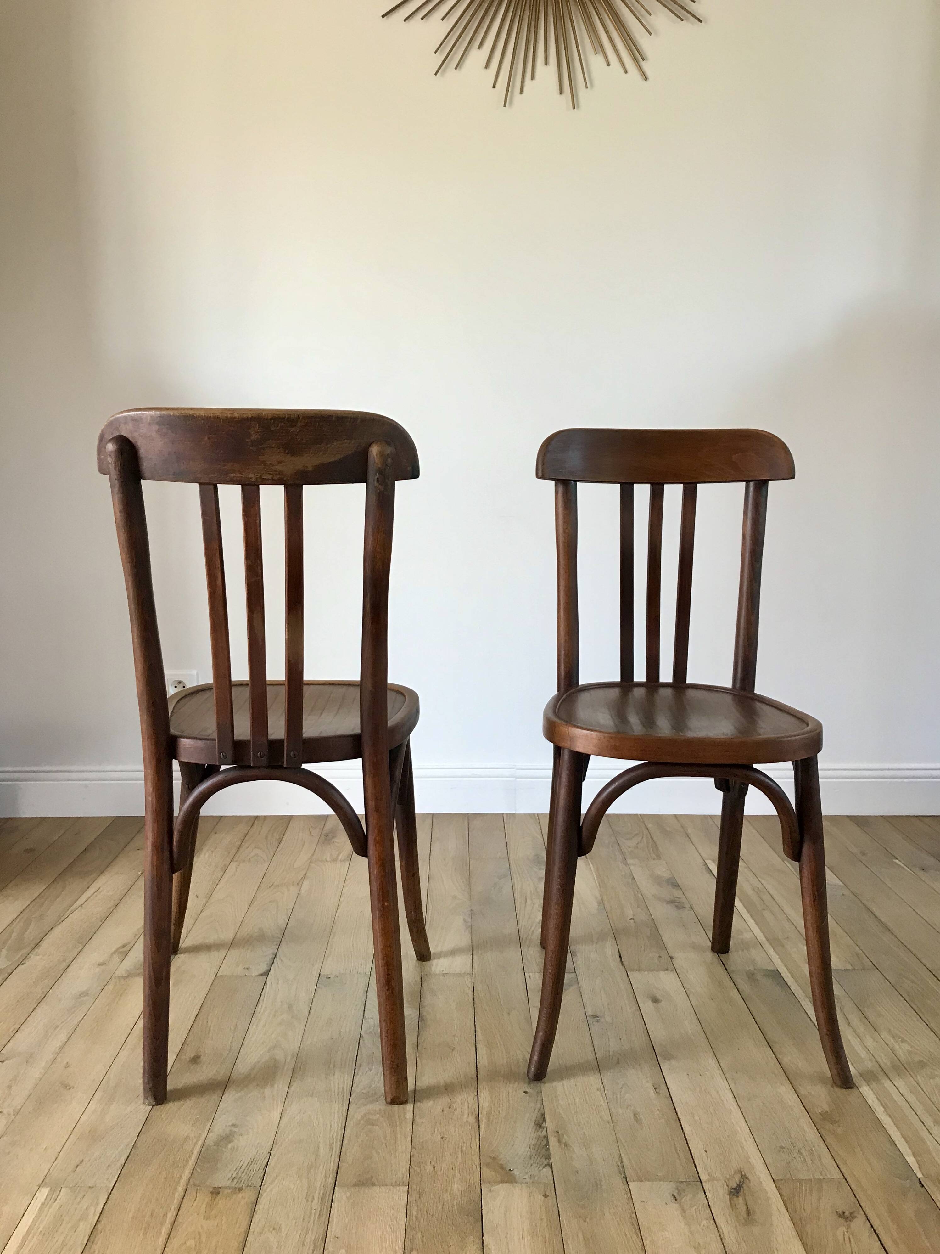 Set of 5 baumann bistro chairs in bent wood stamped xxth