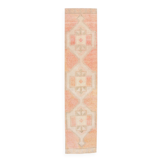 Pale Red & Cream Turkish Vintage Runner Rug, 83x376Cm