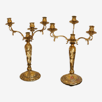 Pair chandeliers chiseled metal Golden Italy 40