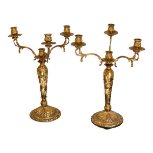 Paire chandeliers ciselé métal