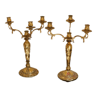 Pair chandeliers chiseled metal Golden Italy 40